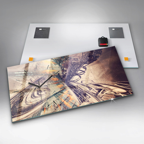 Horizontální skleněné hodiny na stěnu Abstraktní mechanismus