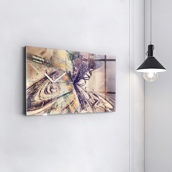 Horizontální skleněné hodiny na stěnu Abstraktní mechanismus