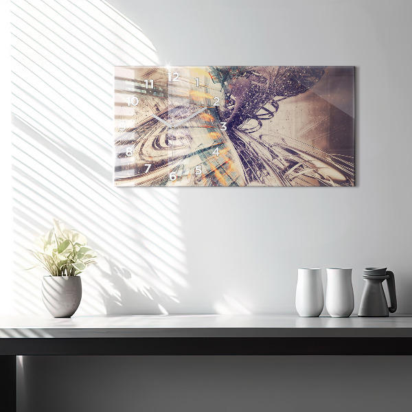 Horizontální skleněné hodiny na stěnu Abstraktní mechanismus