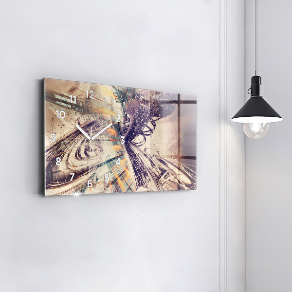 Horizontální skleněné hodiny na stěnu Abstraktní mechanismus