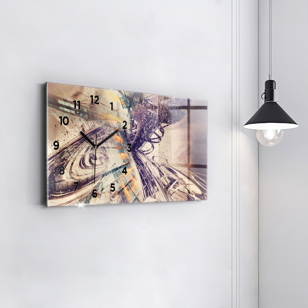 Horizontální skleněné hodiny na stěnu Abstraktní mechanismus