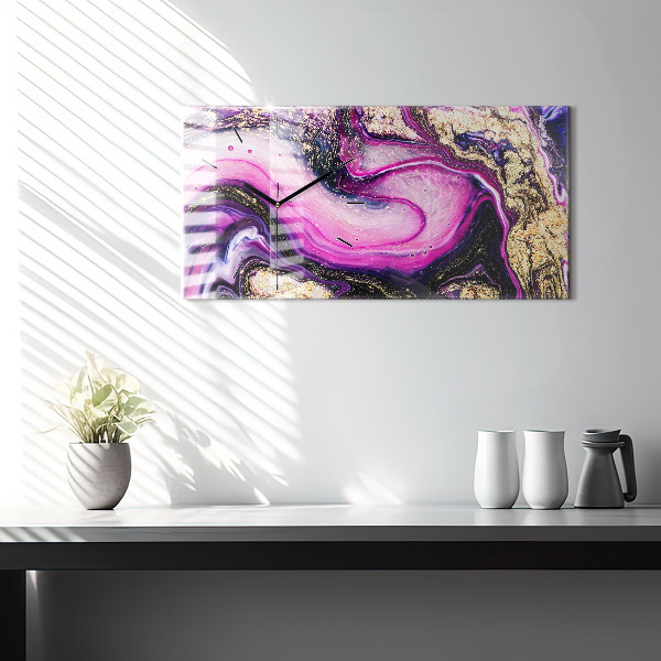 Horizontální skleněné hodiny na stěnu Abstraktní mramor