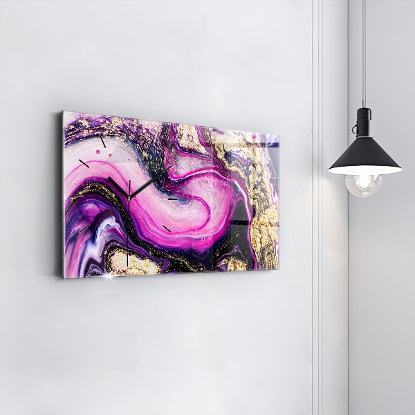 Horizontální skleněné hodiny na stěnu Abstraktní mramor