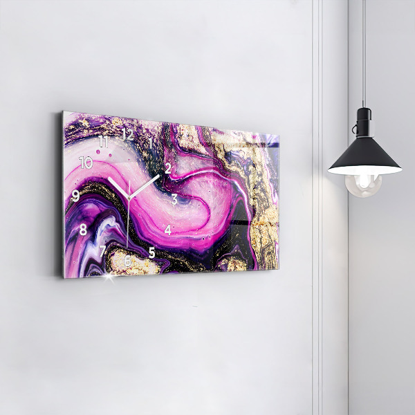 Horizontální skleněné hodiny na stěnu Abstraktní mramor