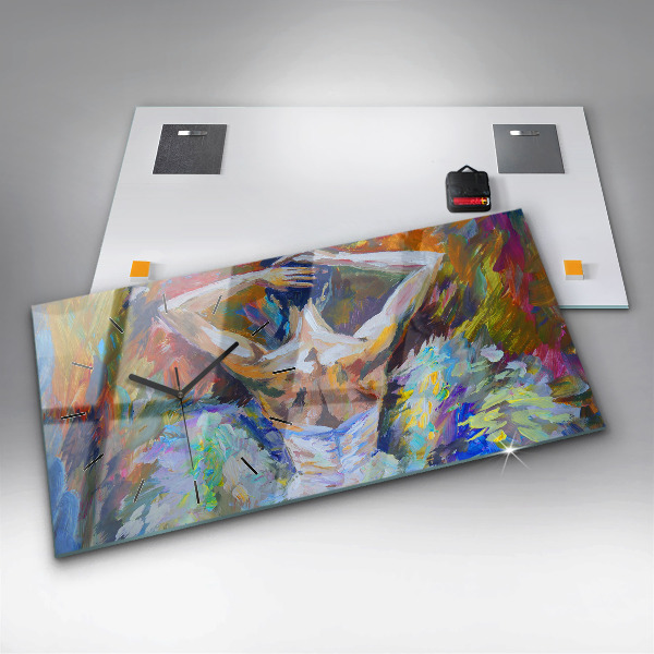 Horizontální skleněné hodiny na stěnu Malovaná baletka