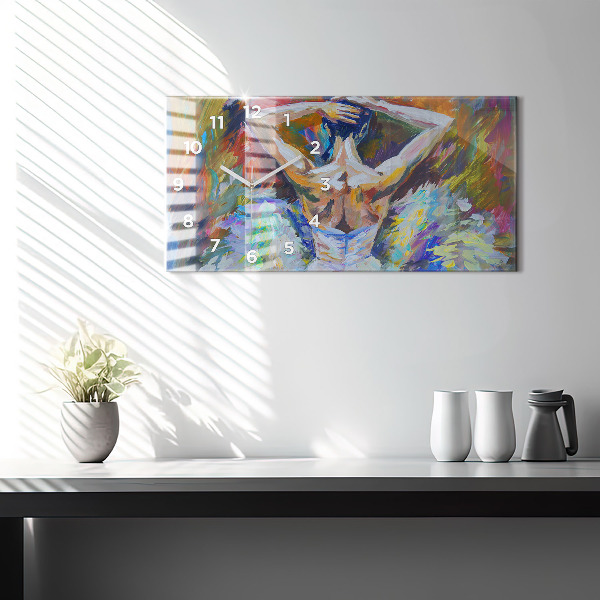 Horizontální skleněné hodiny na stěnu Malovaná baletka