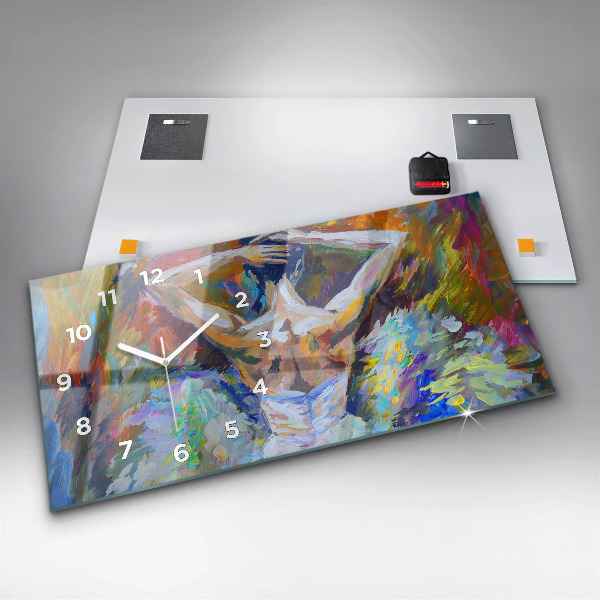 Horizontální skleněné hodiny na stěnu Malovaná baletka