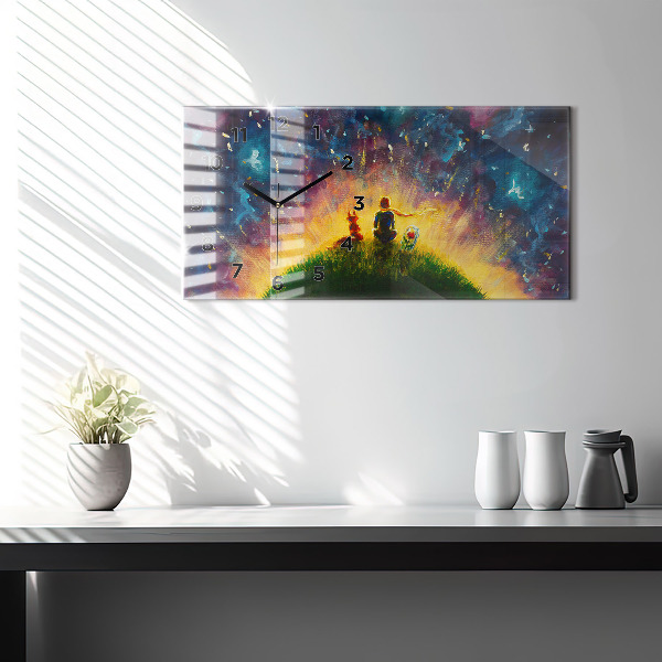 Horizontální skleněné hodiny na stěnu Abstraktní malý princ