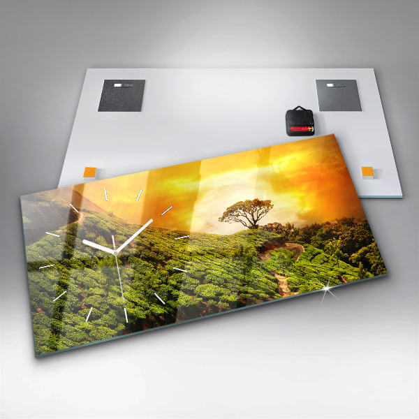 Horizontální hodiny na skle Čajový kopec