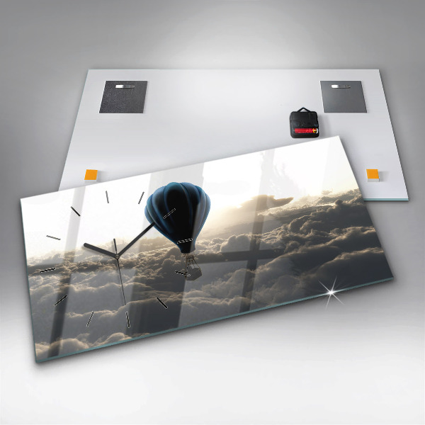 Horizontální hodiny na skle Balón na obloze