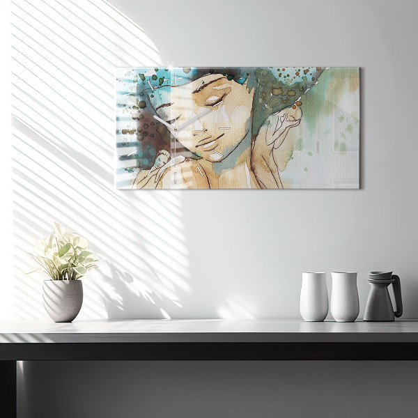 Horizontální hodiny na skle Abstrakce Žena