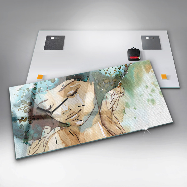 Horizontální hodiny na skle Abstrakce Žena