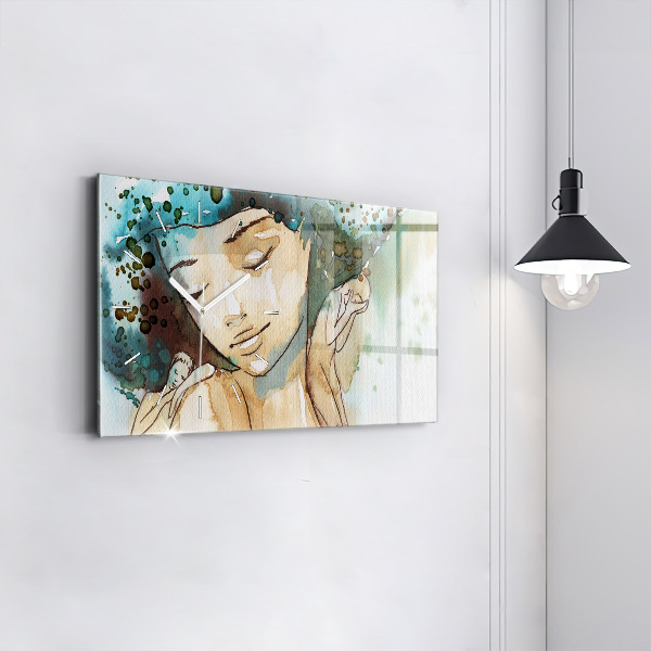 Horizontální hodiny na skle Abstrakce Žena