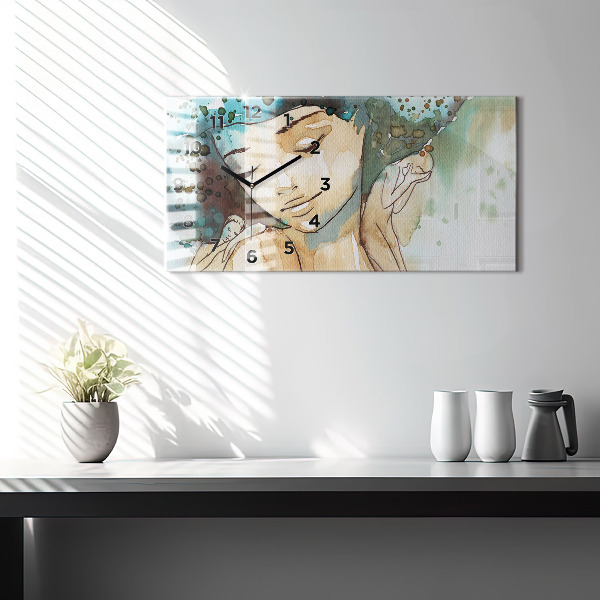 Horizontální hodiny na skle Abstrakce Žena