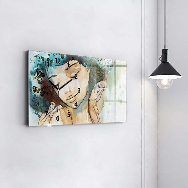 Horizontální hodiny na skle Abstrakce Žena