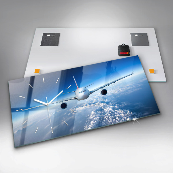 Horizontální hodiny na skle Letadlo Mraky