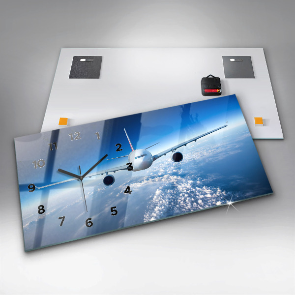 Horizontální hodiny na skle Letadlo Mraky