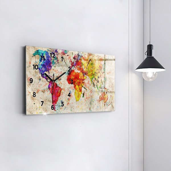 Horizontální hodiny na skle Barevná mapa světa