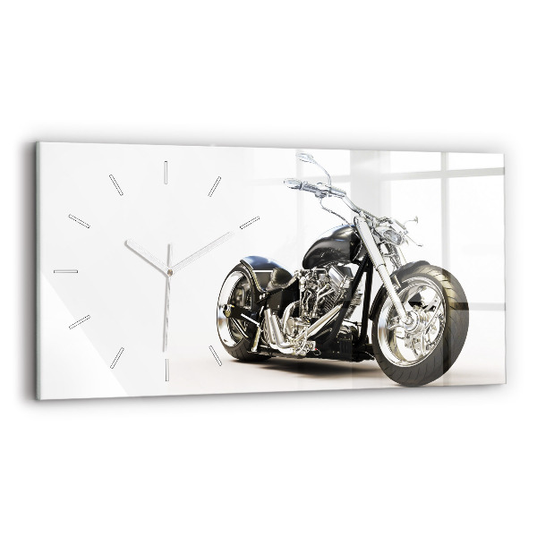 Horizontální hodiny na skle Černá motorka