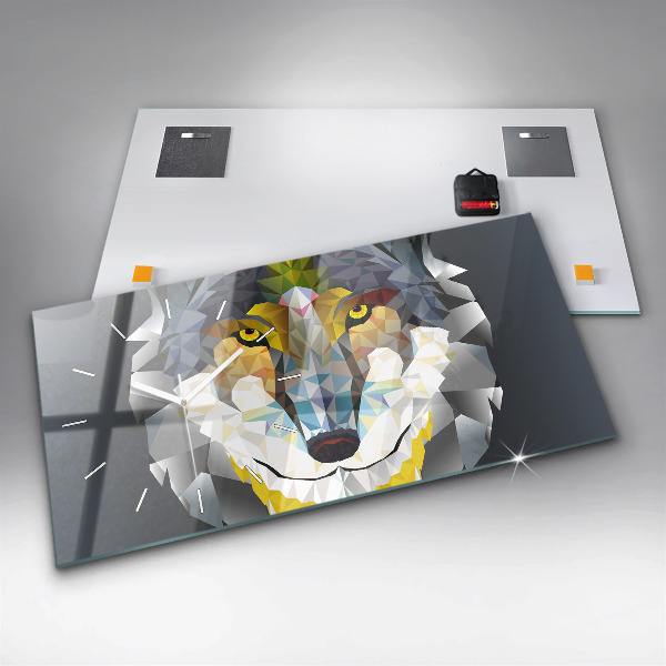 Horizontální hodiny na skle Hlava vlka