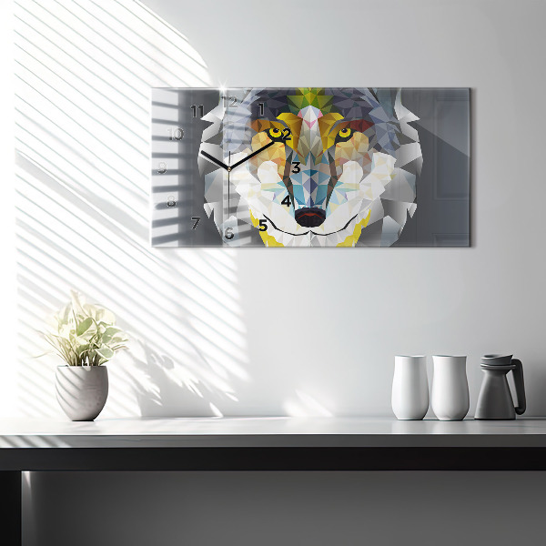 Horizontální hodiny na skle Hlava vlka