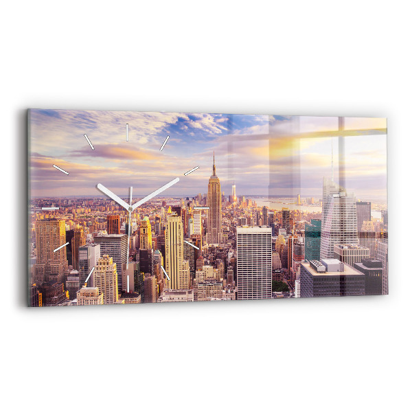 Horizontální hodiny na skle Západ slunce New York