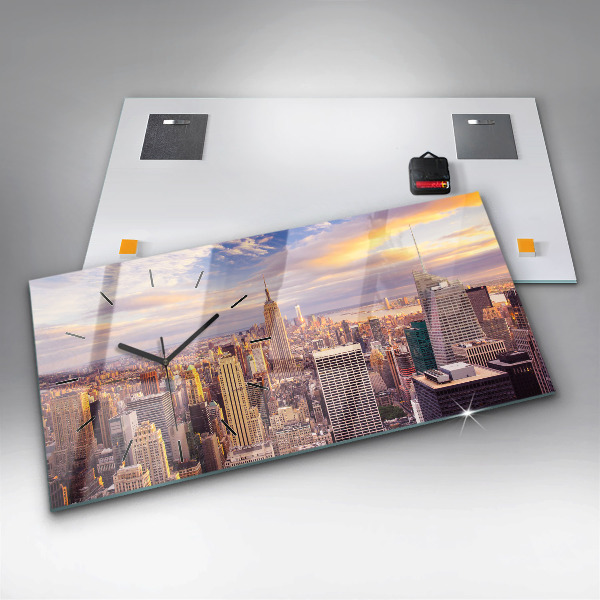 Horizontální hodiny na skle Západ slunce New York