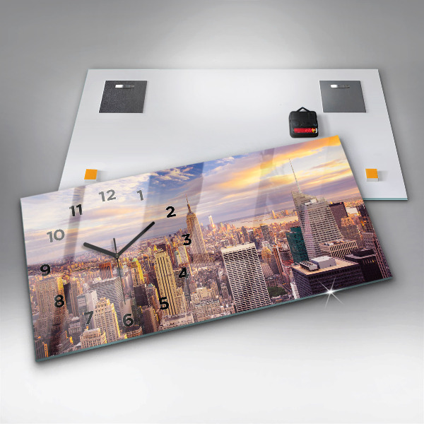 Horizontální hodiny na skle Západ slunce New York