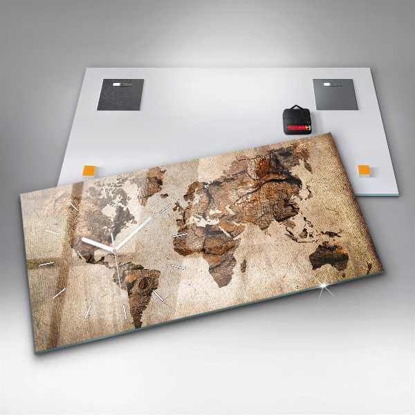 Horizontální hodiny na skle Vintage mapa světa