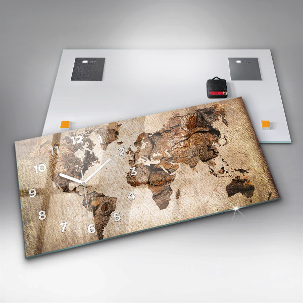 Horizontální hodiny na skle Vintage mapa světa