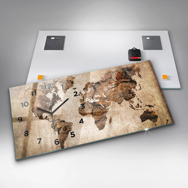 Horizontální hodiny na skle Vintage mapa světa