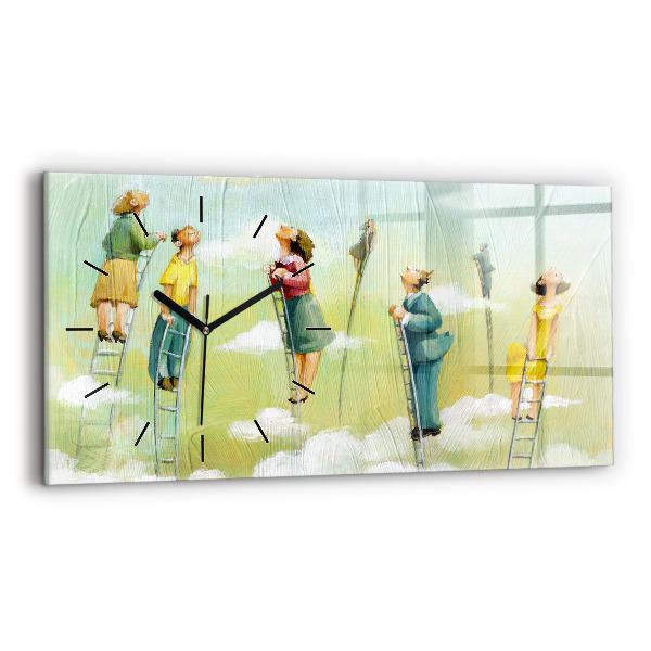 Horizontální hodiny na skle Lidé na žebříku