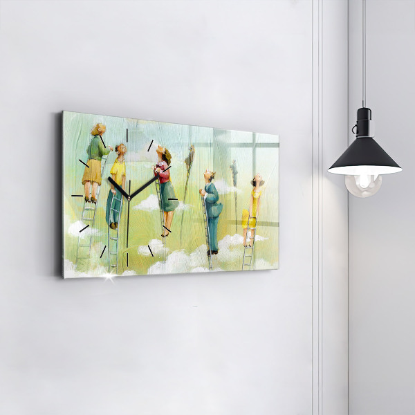 Horizontální hodiny na skle Lidé na žebříku