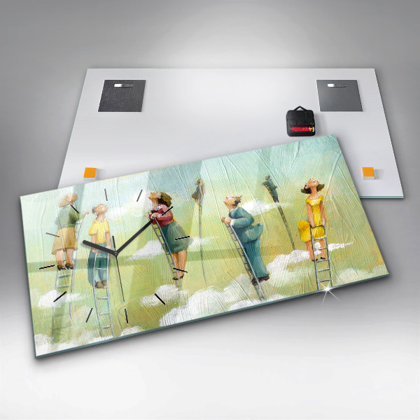 Horizontální hodiny na skle Lidé na žebříku