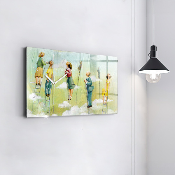 Horizontální hodiny na skle Lidé na žebříku