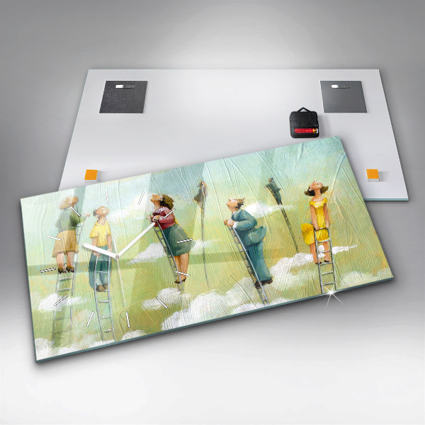 Horizontální hodiny na skle Lidé na žebříku