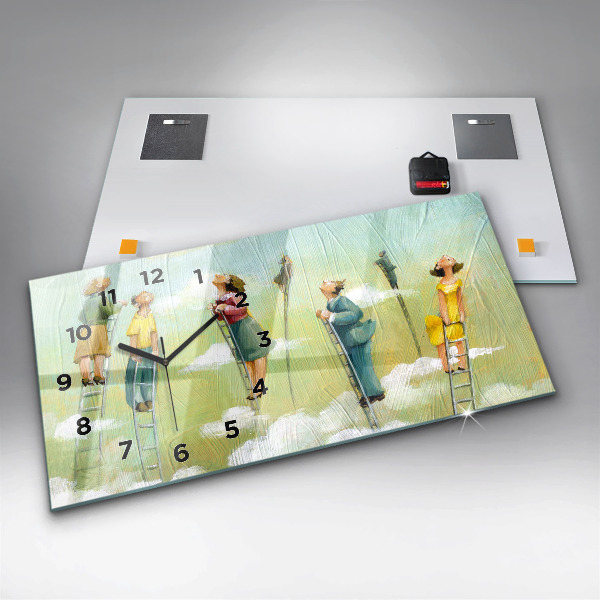 Horizontální hodiny na skle Lidé na žebříku