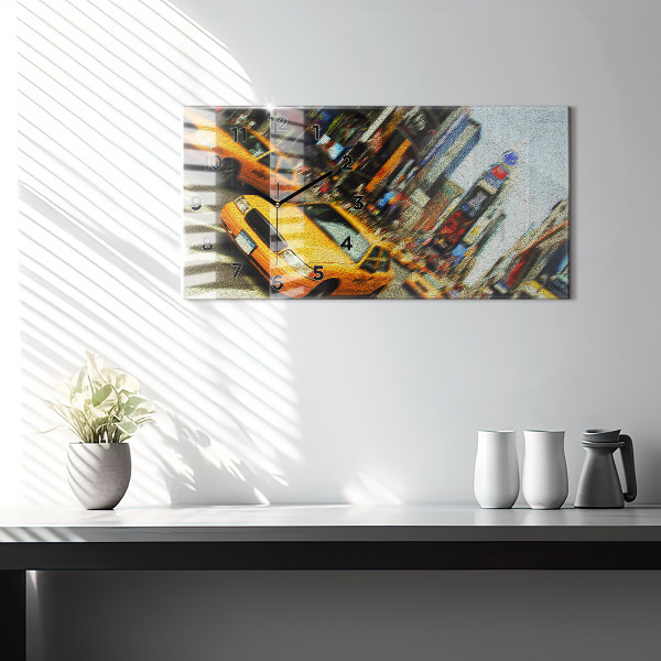 Horizontální skleněné hodiny na stěnu Newyorské taxíky