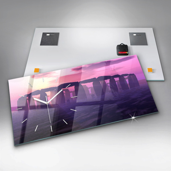 Horizontální hodiny na skle Západ slunce u Stonehenge