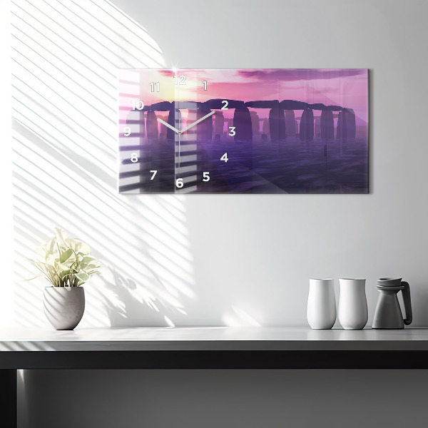Horizontální hodiny na skle Západ slunce u Stonehenge