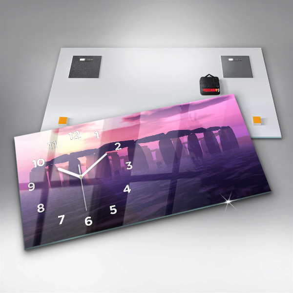 Horizontální hodiny na skle Západ slunce u Stonehenge