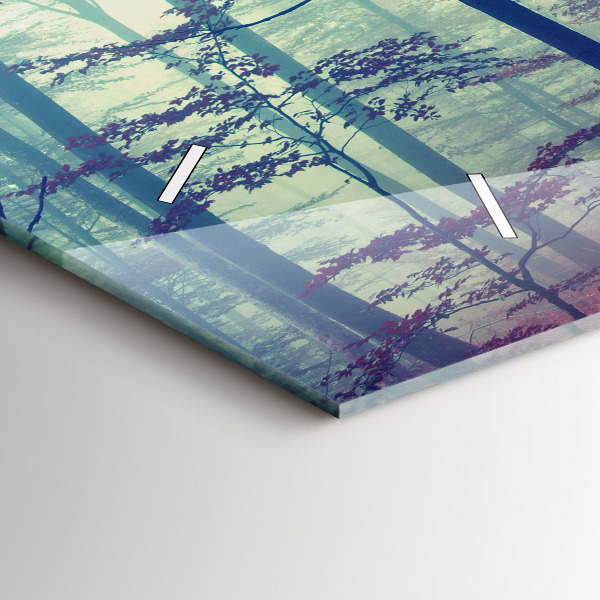 Horizontální skleněné hodiny na stěnu Podzimní cesta Lesní mlha