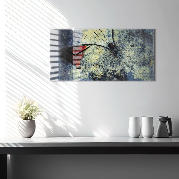 Horizontální skleněné hodiny na stěnu Motýl ve stylu vinobraní