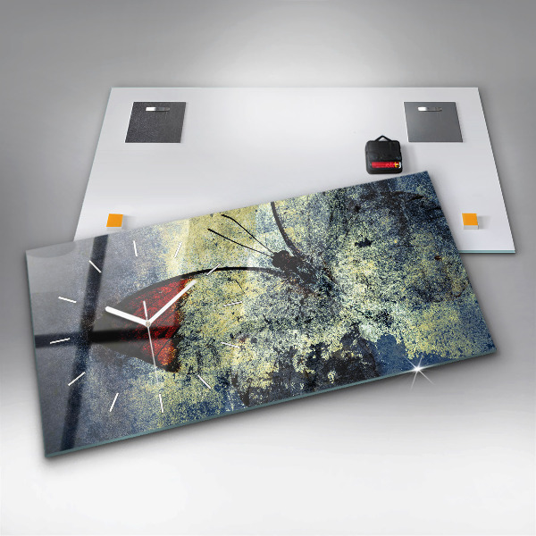 Horizontální skleněné hodiny na stěnu Motýl ve stylu vinobraní