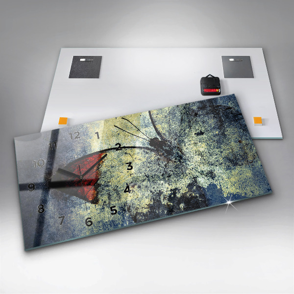 Horizontální skleněné hodiny na stěnu Motýl ve stylu vinobraní