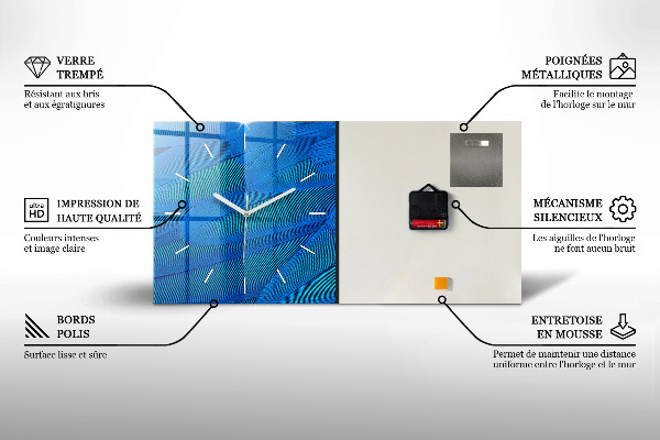 Horizontální skleněné hodiny na stěnu Geometrický vzor trojúhelníků