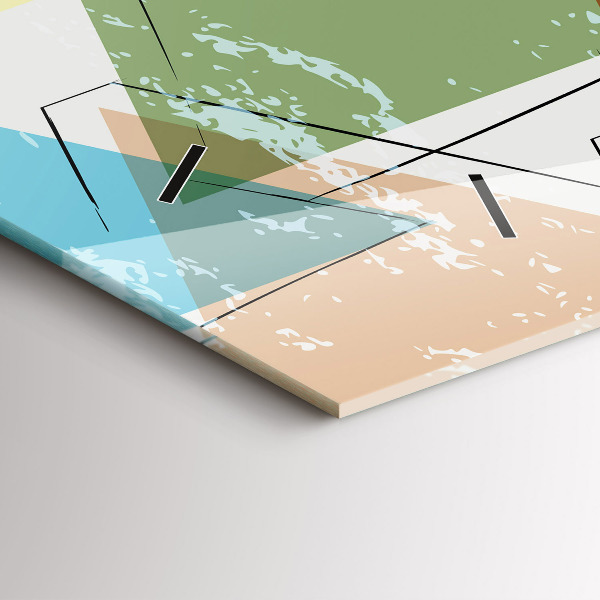 Horizontální skleněné hodiny na stěnu Geometrický vzor trojúhelníků