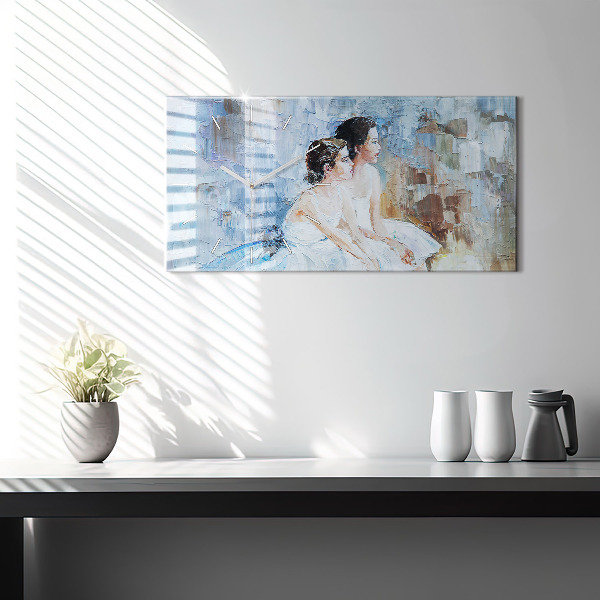 Horizontální skleněné hodiny na stěnu Mladé baletky