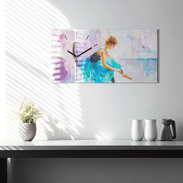 Horizontální skleněné hodiny na stěnu Příprava baletky