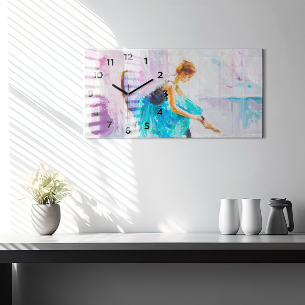 Horizontální skleněné hodiny na stěnu Příprava baletky